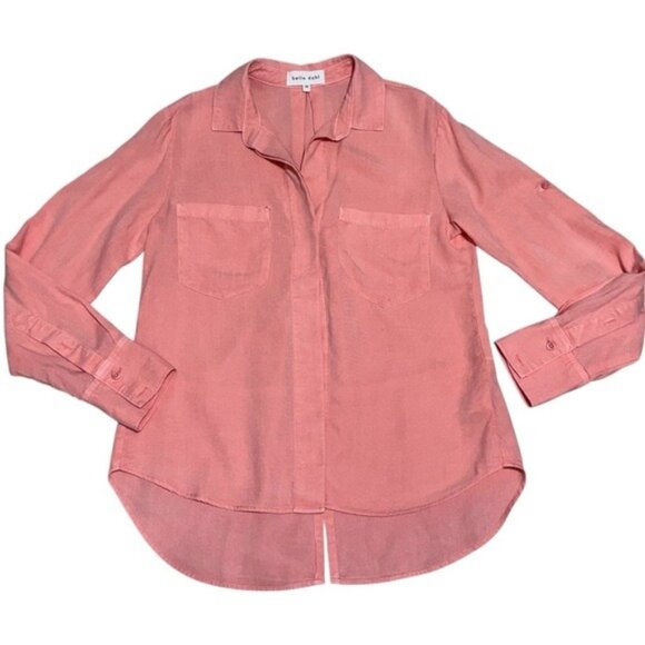 Bella Dahl Pink Tencel Button Down Shirt XS | Soft Long Sleeve High-Low Blouse - Picture 5 of 12